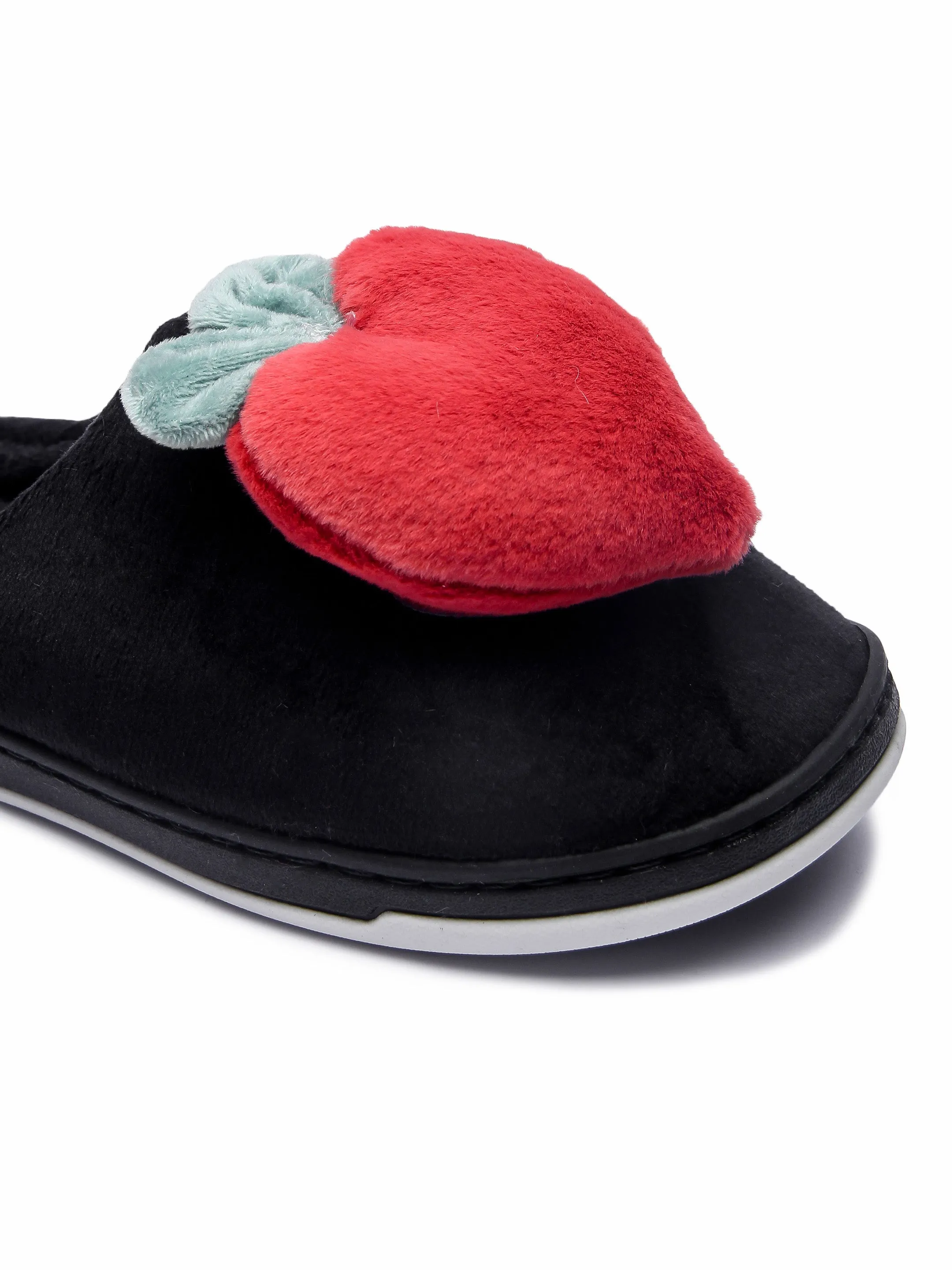 Brauch Women's Black Fur Heart Apple Winter Slippers