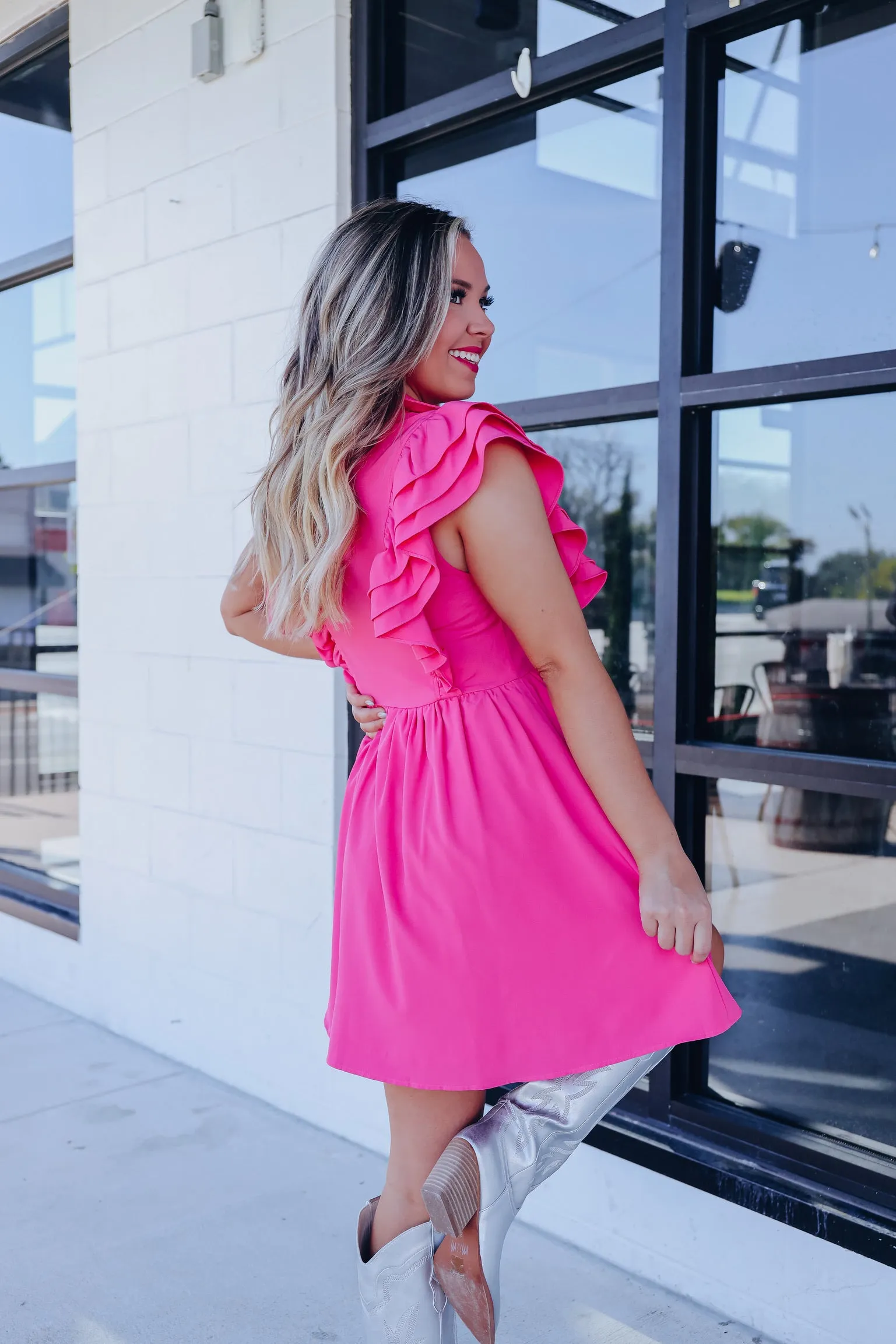 Chic Harmony Ruffle Mini Dress - Pink