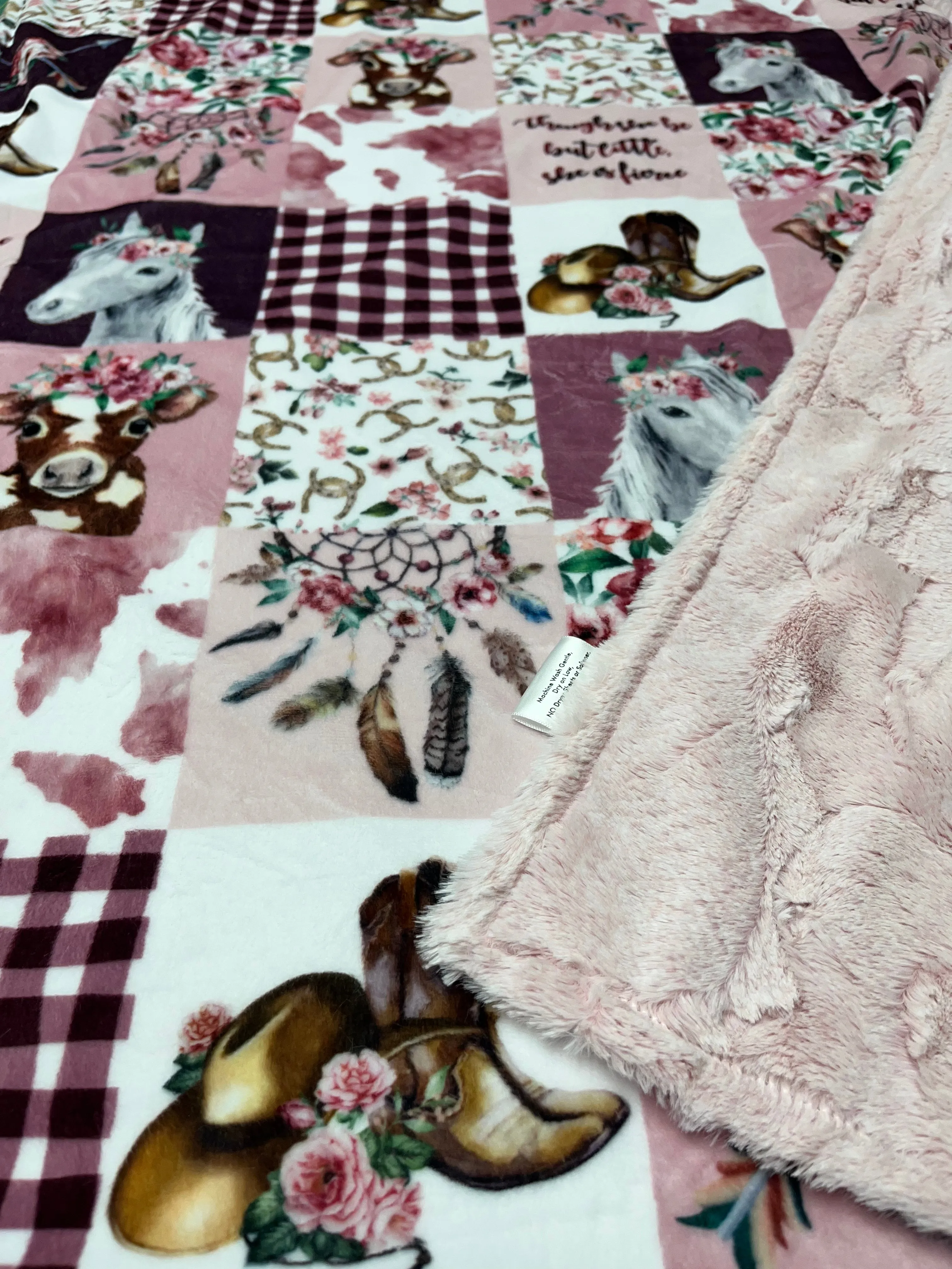 CowGirl in Pink Rosewater Minky Blanket *Choose Size & Backing